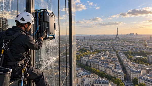 Équipement révolutionnaire pour nettoyer les fenêtres en hauteur